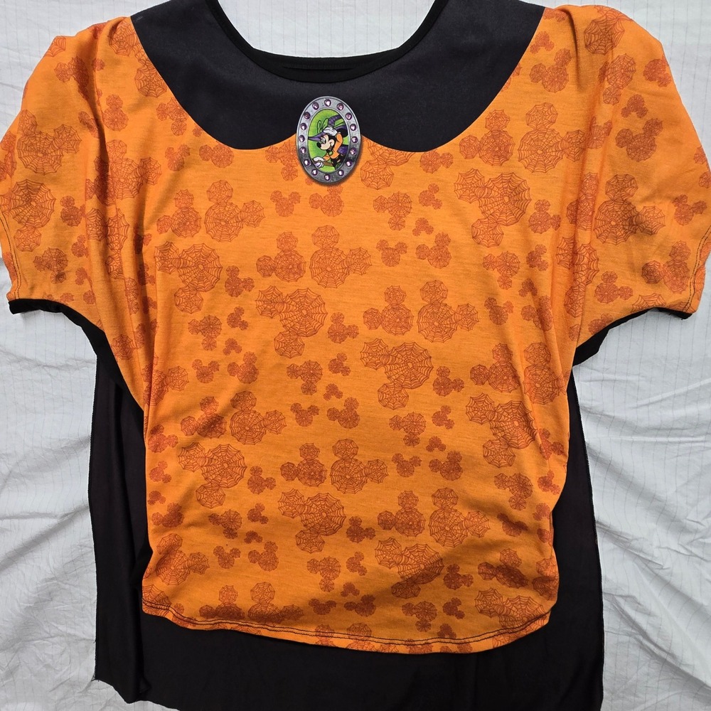 Disney Parks Halloween Mickey Spiderweb Minnie Witch Cameo Cape Top Orange M